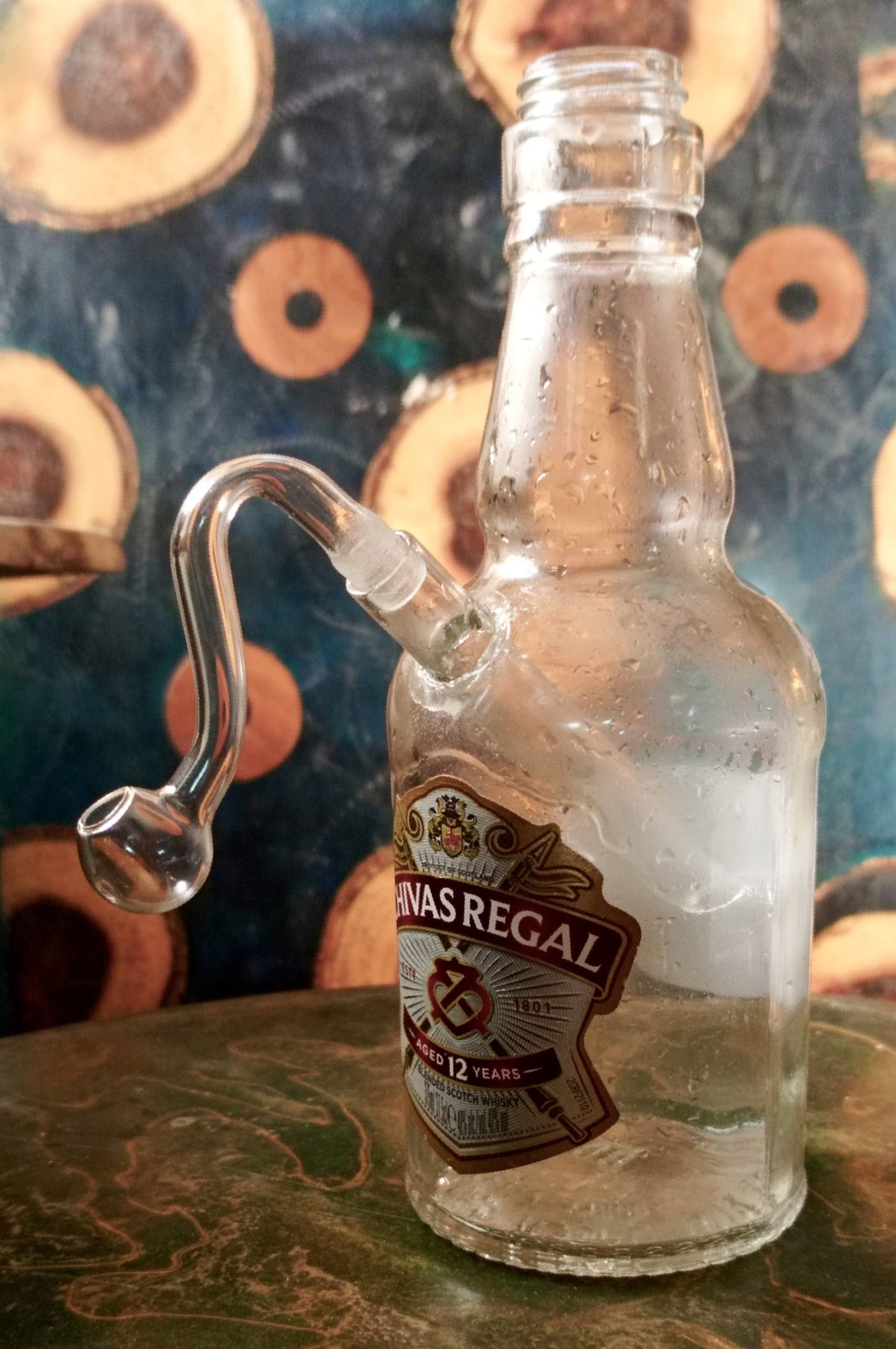 Chivas Regal water bottle with "S" shaped oil burner attachment - BabaBonga