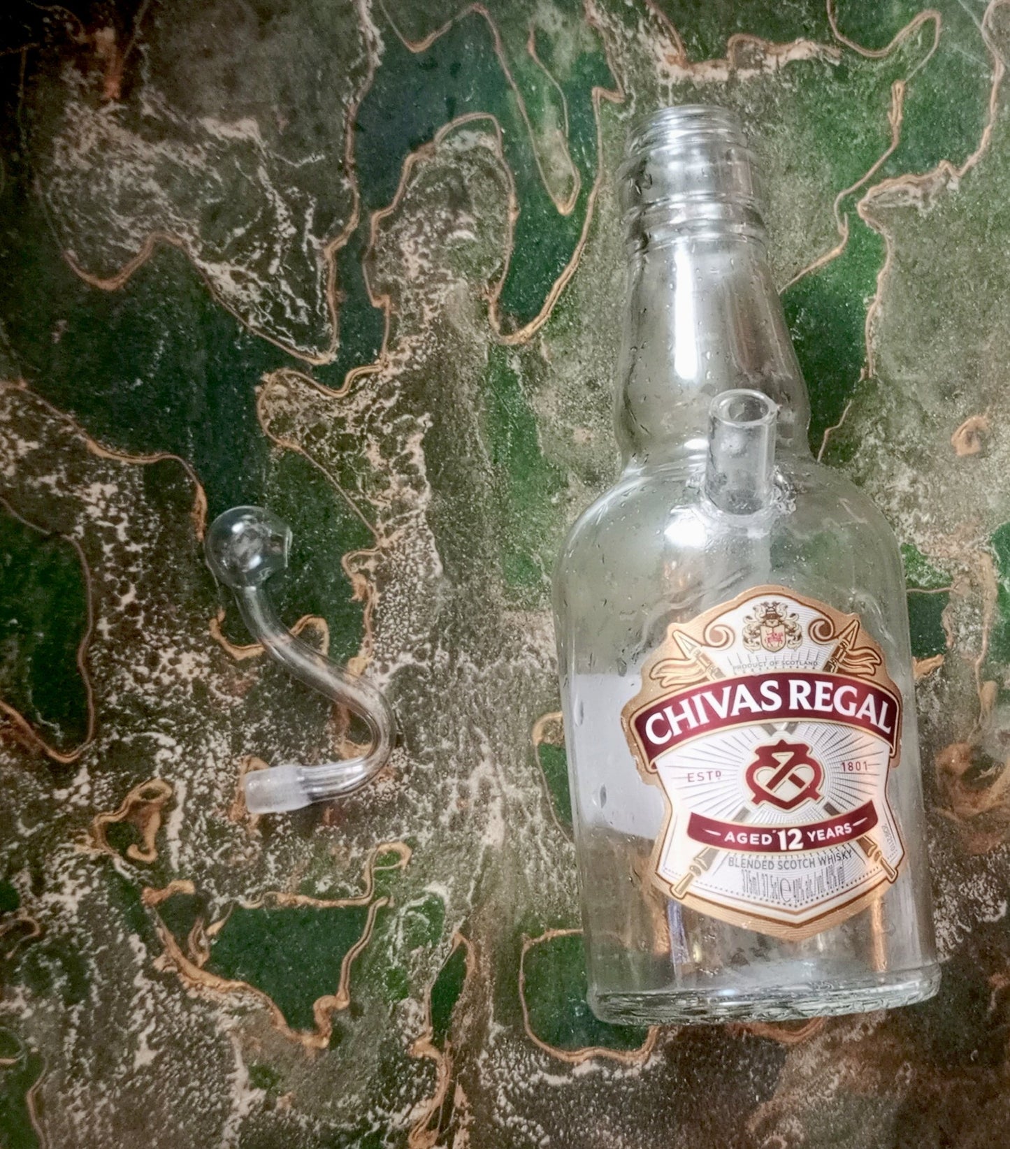 Chivas Regal water bottle with "S" shaped oil burner attachment - BabaBonga